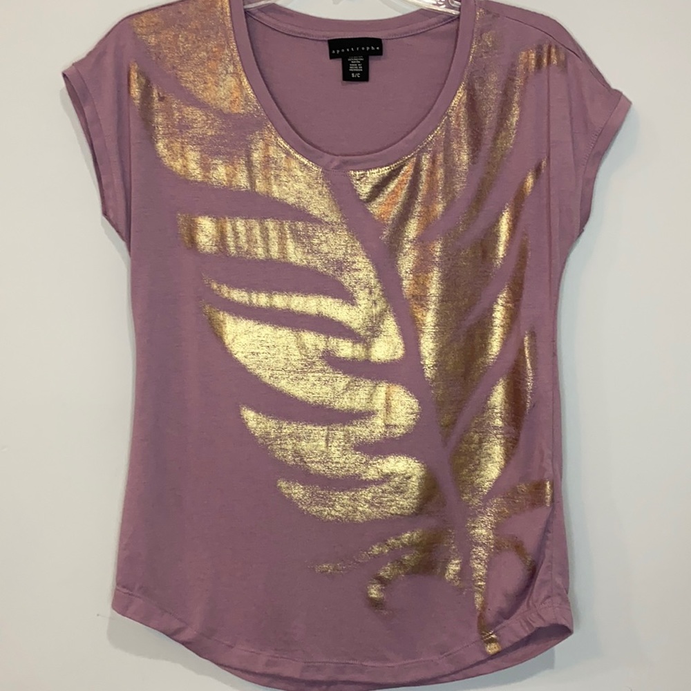 Lavender Purple & Gold Short Sleeve Blouse